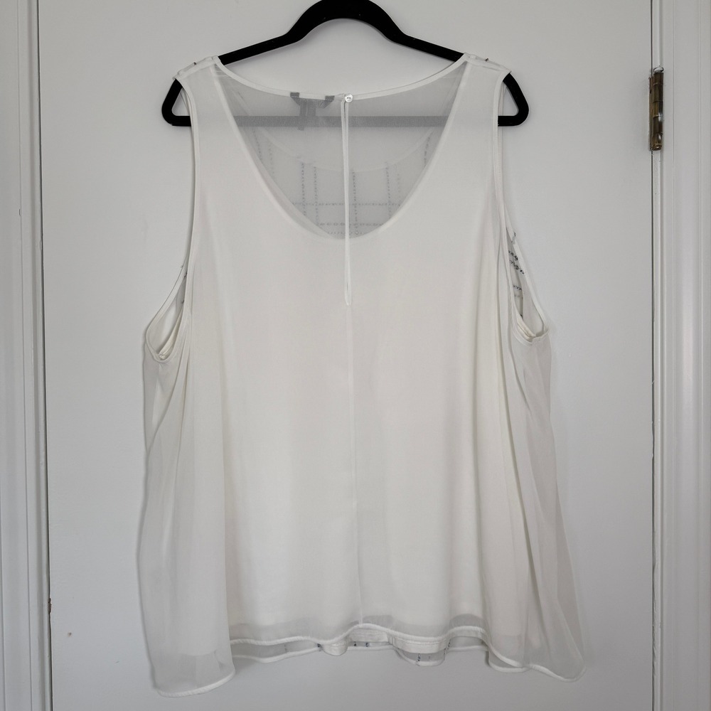 NIC+ZOE Women's 3X White Beaded Sleeveless Chiffon Blouse Top - Picture 8 of 10